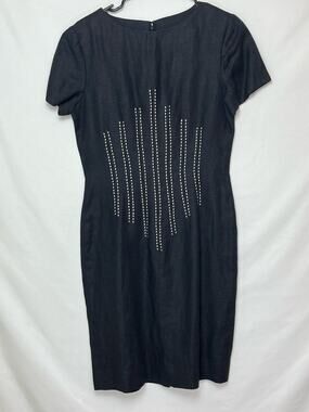 Scaasi Women's Size 4 Black Short Sleeve Knee Length 100% Linen Dress Stylish